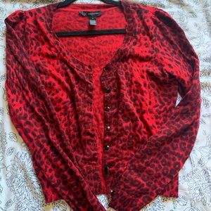Red leopard cardigan. Size small. Button detail